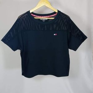 NWT Tommy Hilfiger Sport Crop Size S Black Mesh details 95% Cotton 5% Spandex